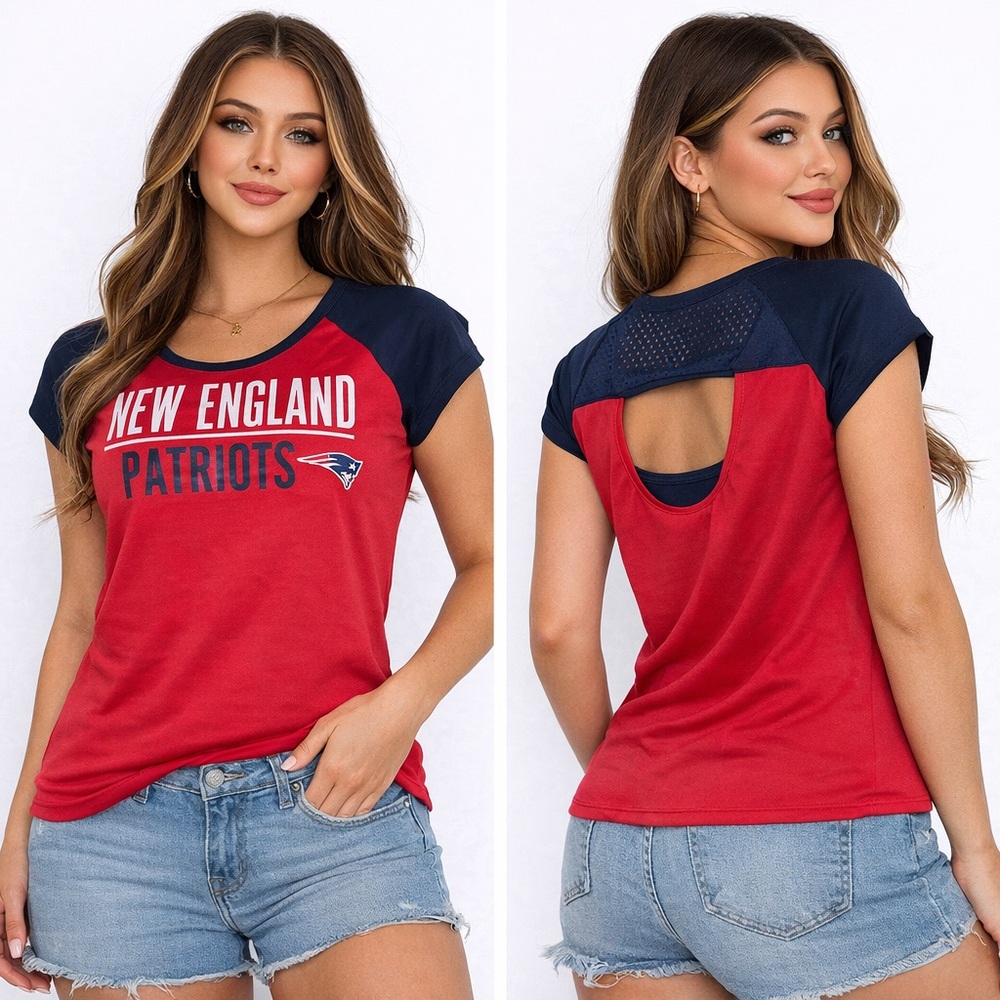 NFL New England Patriots Red & Navy Women's Top with open back cutout - med